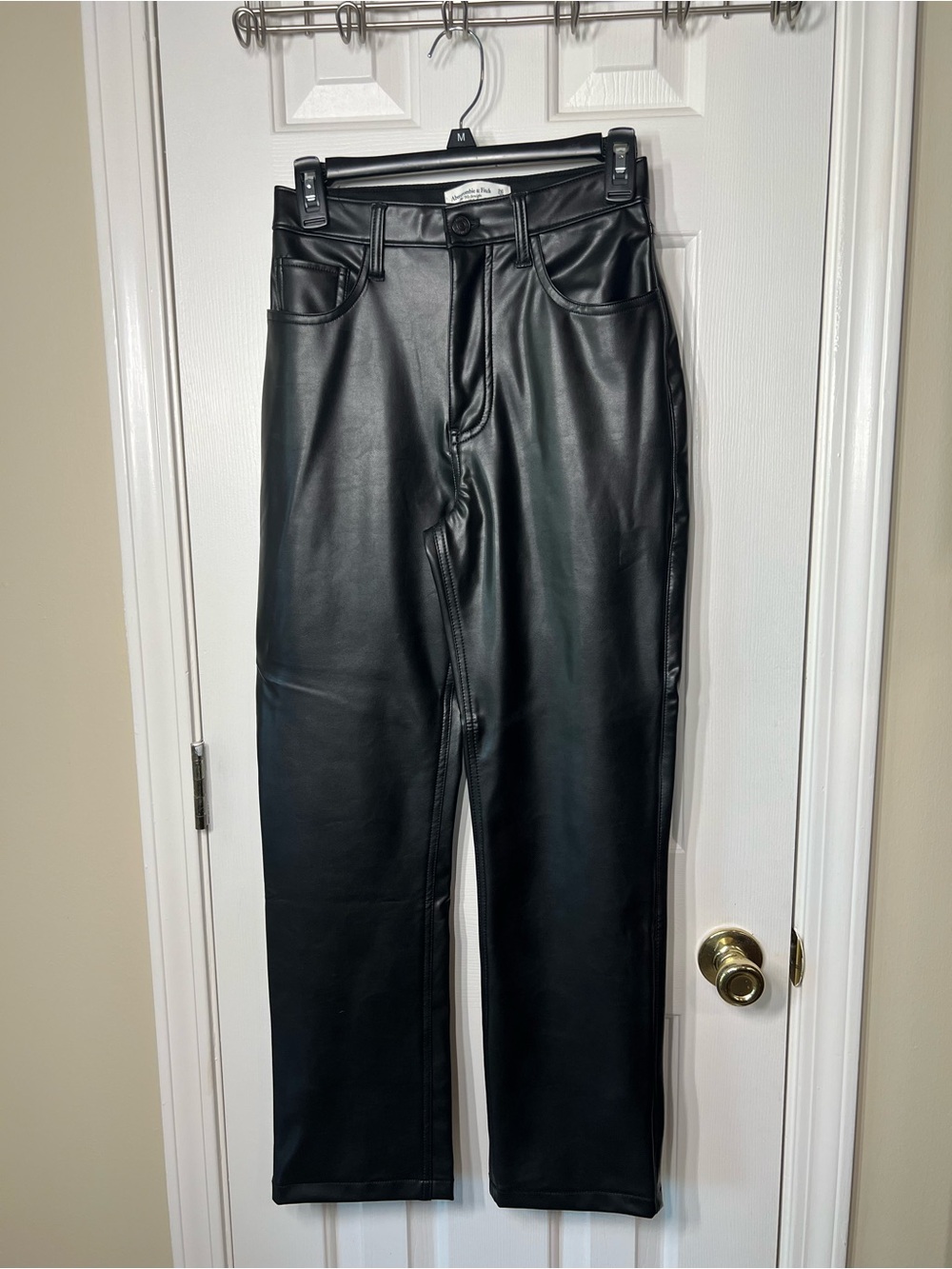 Abercrombie & Fitch Black Faux Leather Straight-Leg Jeans